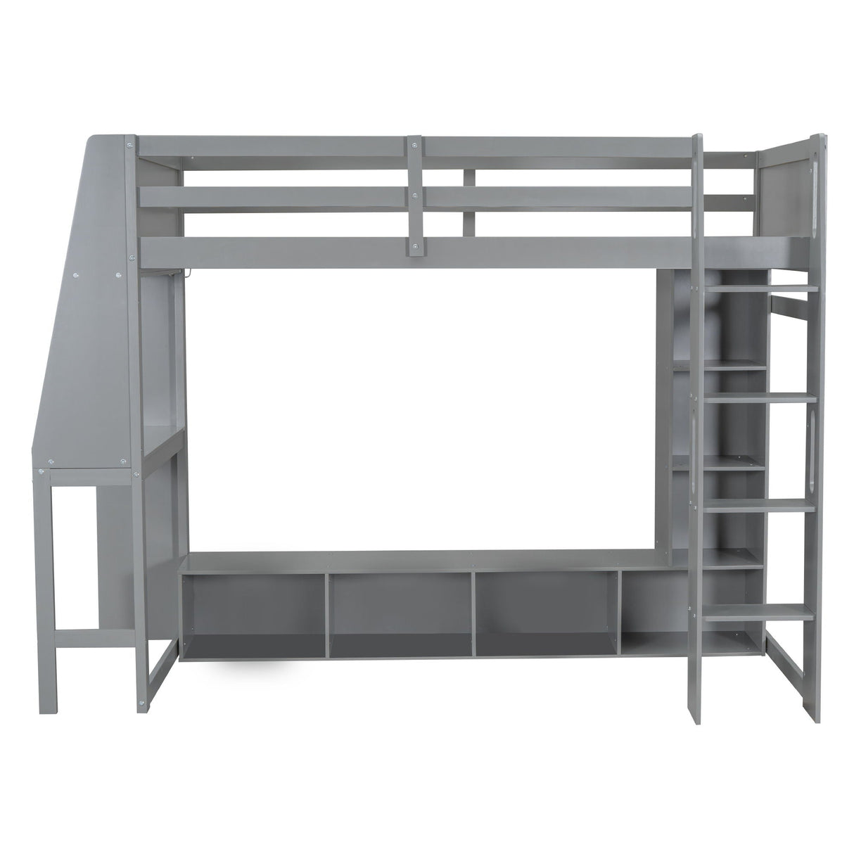 Gaming Loft Bed With Desk, Multi Storage Shelves, LED Lighting, And Hanging Clothes Rack