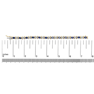 14K Yellow Gold 1.00 Cttw Alternating  Diamond and 6 1/2 Cttw Oval Blue Sapphire Link Bracelet (H-I Color, SI1-SI2 Clarity) - 7" Inches