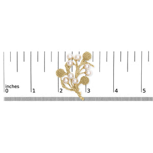 18K Yellow Gold Cultured Akoya Pearl Tree Branch Brooch Pin with Hammered Polish