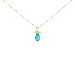 14K Yellow Gold and Blue Quartz Pacifier Pendant Necklace - 18" Inches