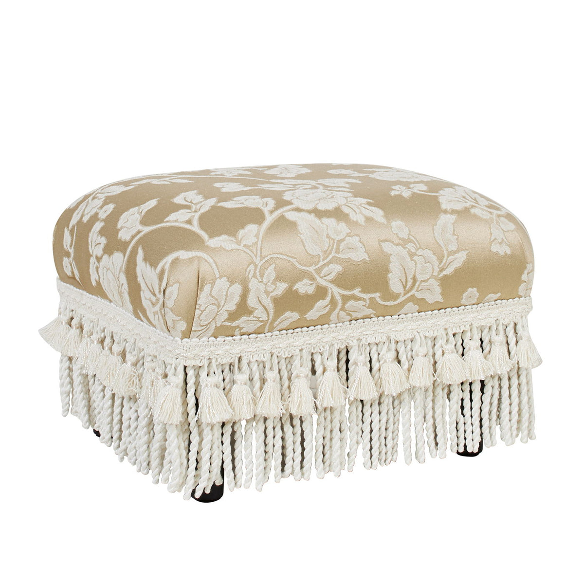 Handcrafted Accent Footstool Ottoman with Solid Wood Frame - Beige or Pearl Silver