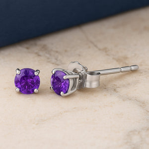 .925 Sterling Silver 3.5 MM Created Birthstone Solitaire Stud Earrings - Choice of Gemstone