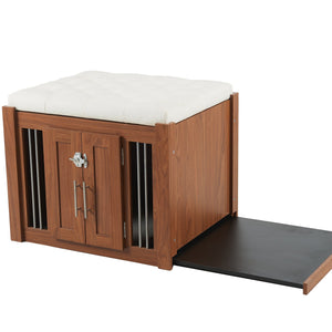 2 in 1 Walnut Dog Crate Nightstand with Storage