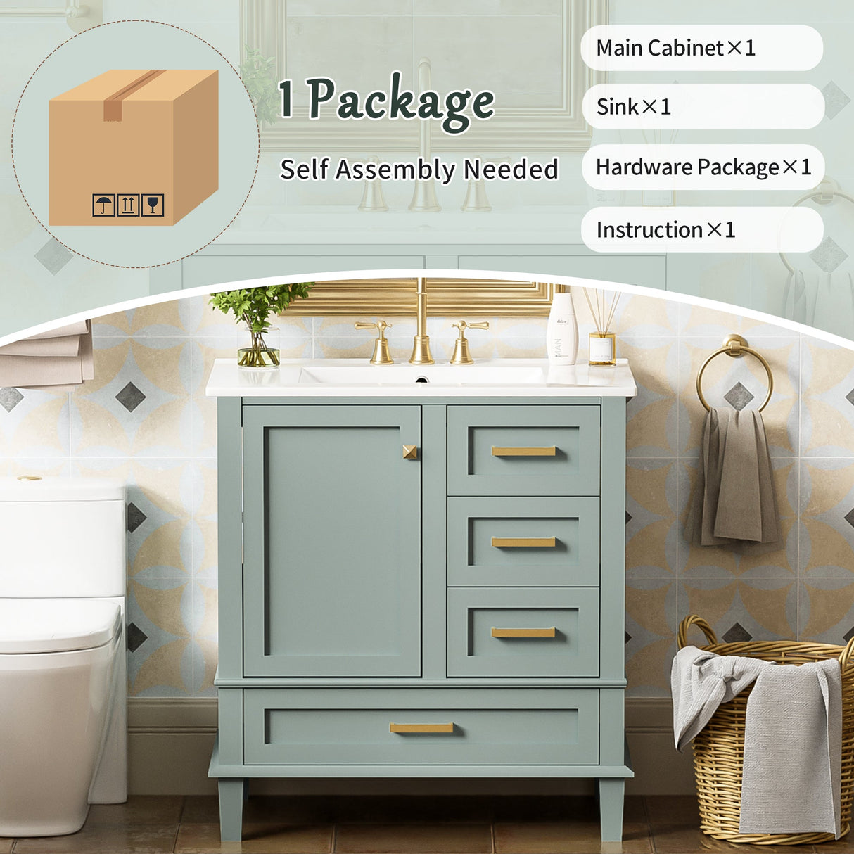 30" Bathroom Vanity with Sink Combo Set