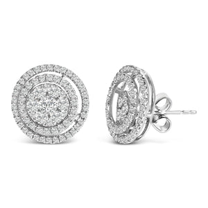 14K Gold 1 3/8 Cttw Diamond Cluster and Double Halo Stud Earring (G-H Color, SI1-SI2 Clarity)