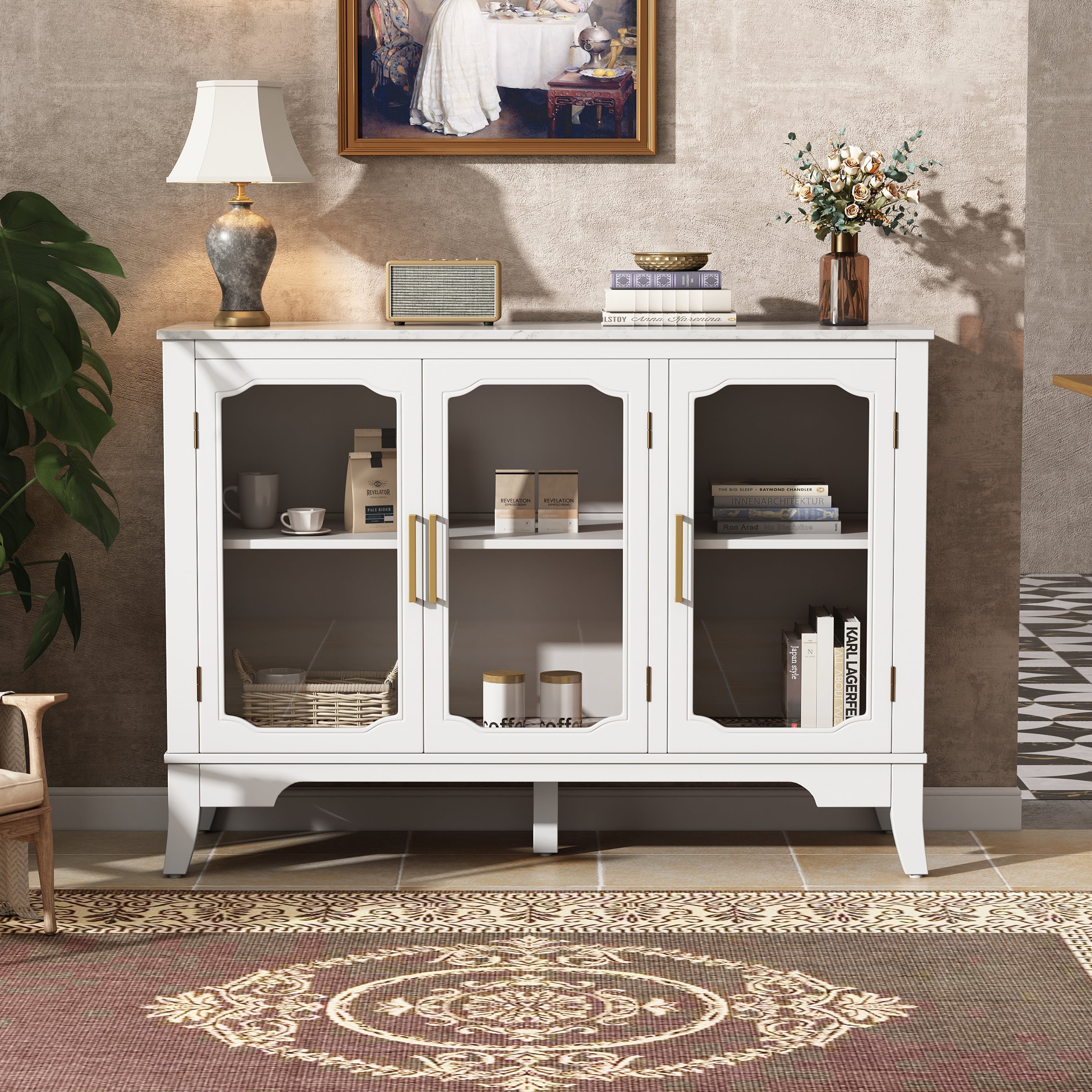 <週末価格>3ドア Low Cabinet 白　*送料込み Storage Cabinet 3 Doors Stylish Style White | HouseOfZazla