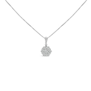 14K White Gold 1 1/5 Cttw Diamond Composite Cluster Pendant Necklace (F-G Color, VS2-SI1 Clarity) - 18" Inches