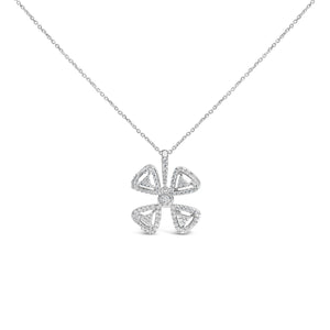 14K White Gold 5/8 Cttw Diamond 4 Leaf Floral Pendant Necklace (H-I Color, I1-I2 Clarity) - 18" Inches