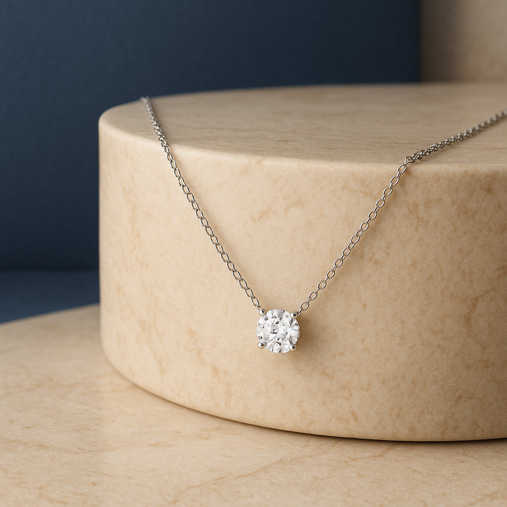 14K Gold Floating 1/2 Cttw Lab Grown Diamond Solitaire Pendant Necklace - 18" Inches