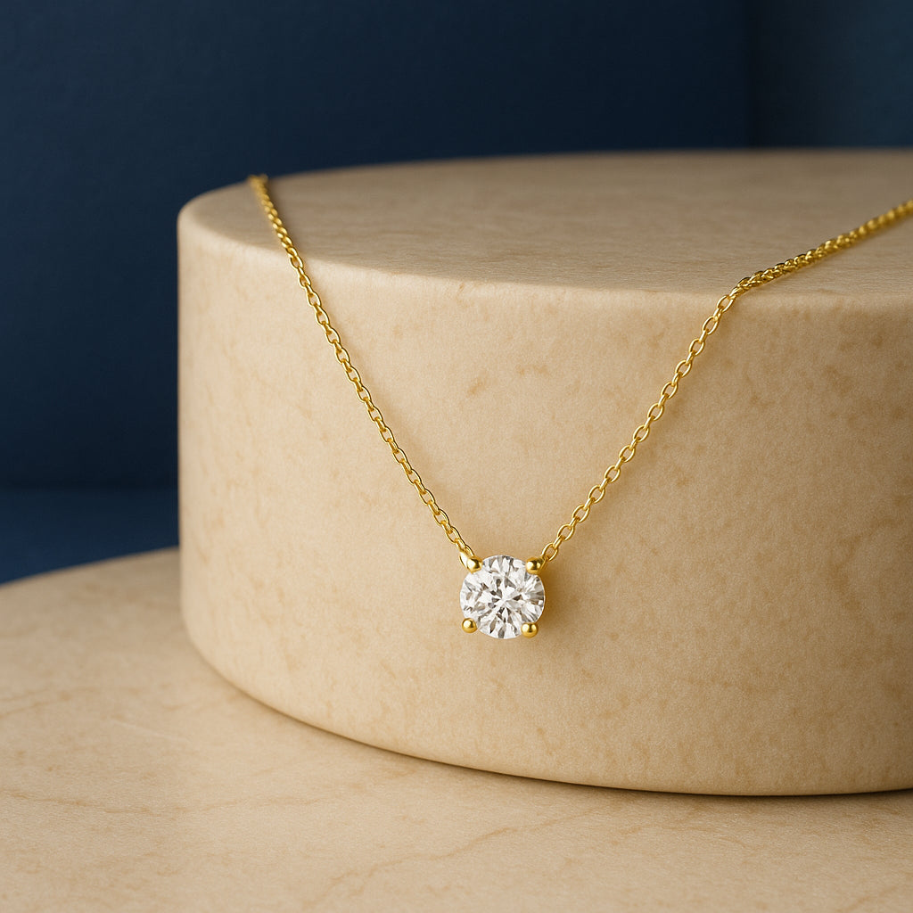 14K Gold Floating 1/2 Cttw Lab Grown Diamond Solitaire Pendant Necklace - 18" Inches