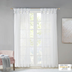 Twist Tab Voile Sheer Window Pair with Twisted Tab Tops - White