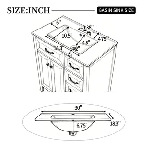 30" White Bathroom Vanity with Ceramic Sink