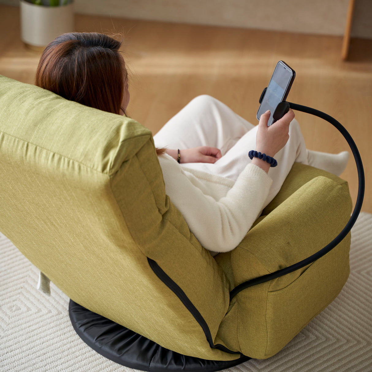 Adjustable Swivel Lounge Chair With 360 Degree Rotating Seat And Headrest Support