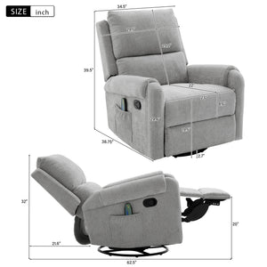Manual Recliner Massage Chair with Swivel Rocker and 8 Massage Modes