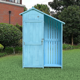 Outdoor 46.45 'x21.25'x70'h wood storage shed, garden tool cabinet with waterproof asphalt roof, multiple-tier shelves, blue