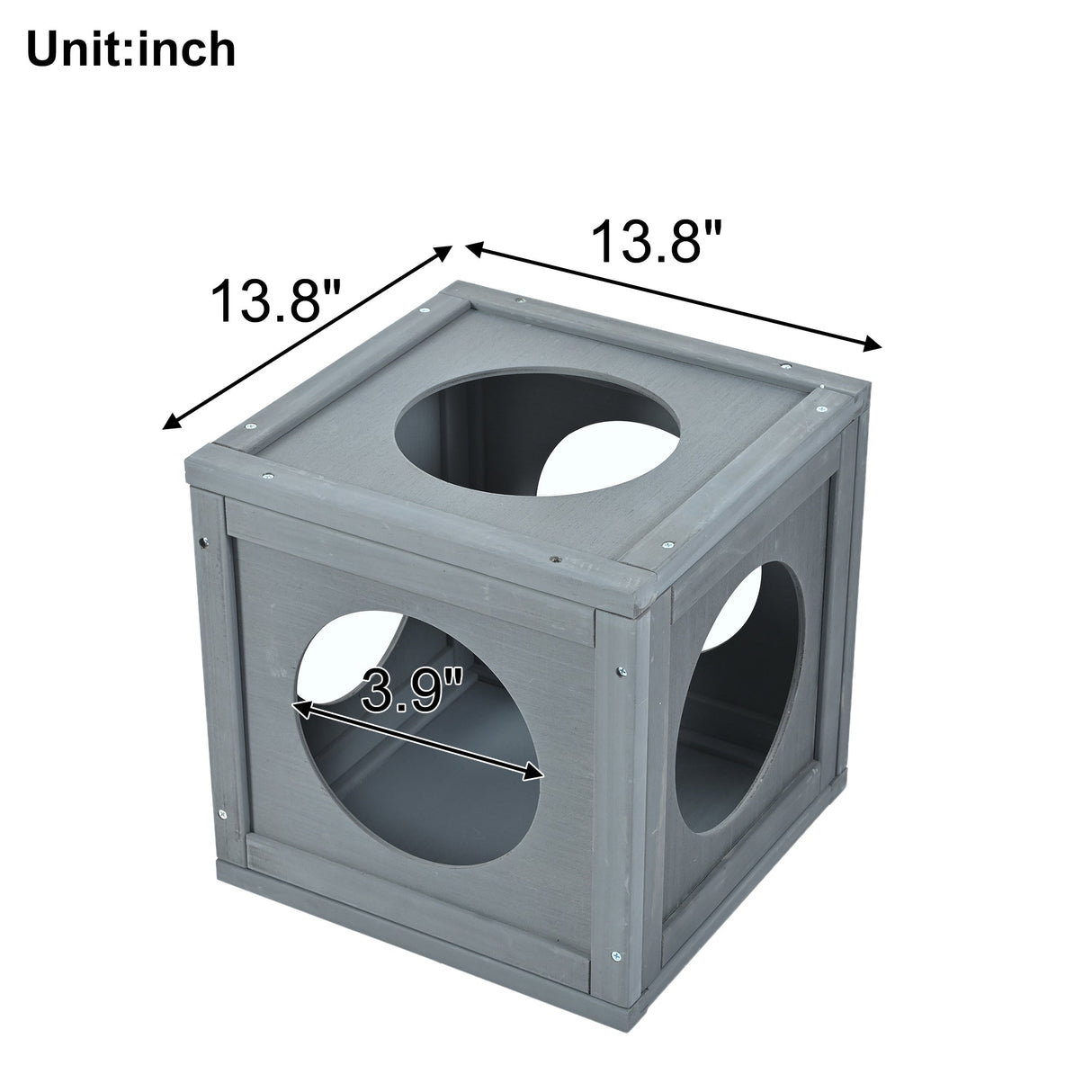 Grey Pine Wood Outdoor Cat House with Shelves and Weather Protection