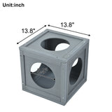 Grey Pine Wood Outdoor Cat House with Shelves and Weather Protection