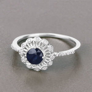 0.72 Carat Genuine Blue Sapphire and White Diamond 14K White Gold Ring