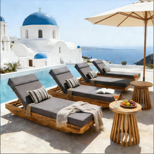 Modern Acacia Wood Outdoor Chaise Lounge with Adjustable Headrest