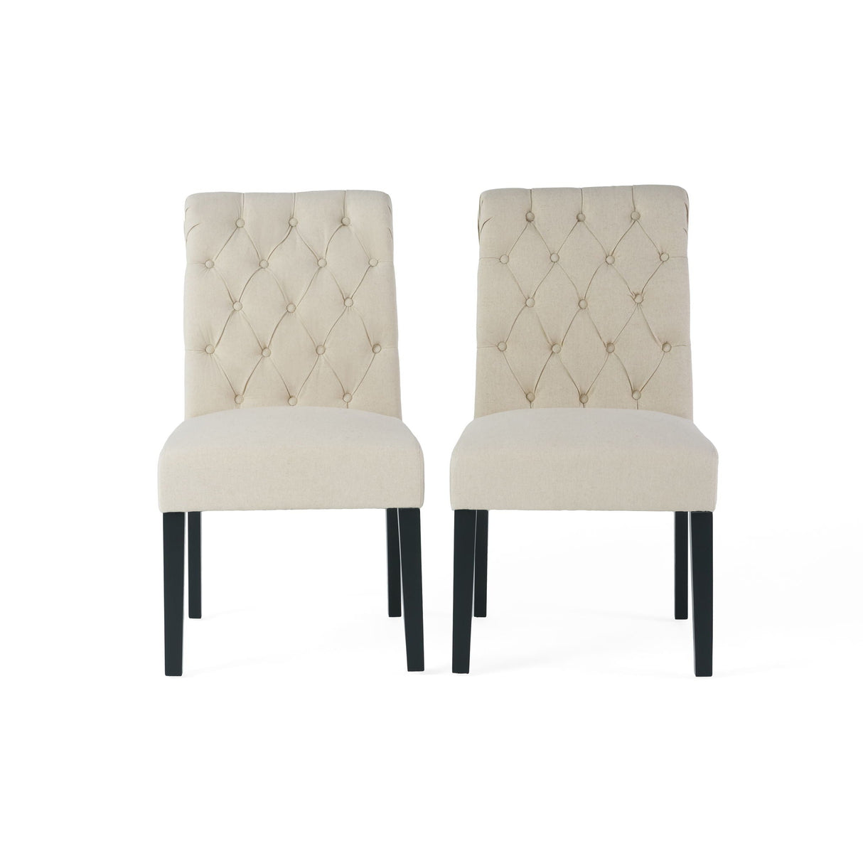 Dining Rolltop Chairs (Set of 2) - Upholstered Armless Chair with Wood Legs in Ivory