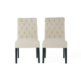 Dining Rolltop Chairs (Set of 2) - Upholstered Armless Chair with Wood Legs in Ivory