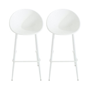 Modern Gable Outdoor Barstool Set of 2 with Perforated Design - White