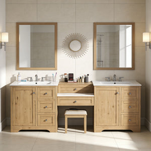 Double Sink Bathroom Vanity With Countertop, 2 Ceramic Sinks, 6 Drawers, Soft Close Design