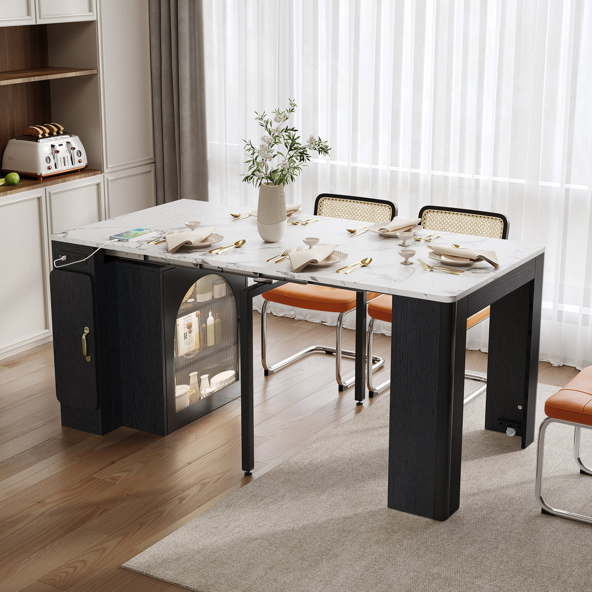 TREXM Extendable Dining Table with 3 Removable Leaves
