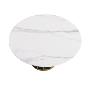 59.05" Modern Artificial Stone Round Panel Metal Iron Base Dining Table, Can Accommodate 8 People, (Not Including Chairs) - White / Black