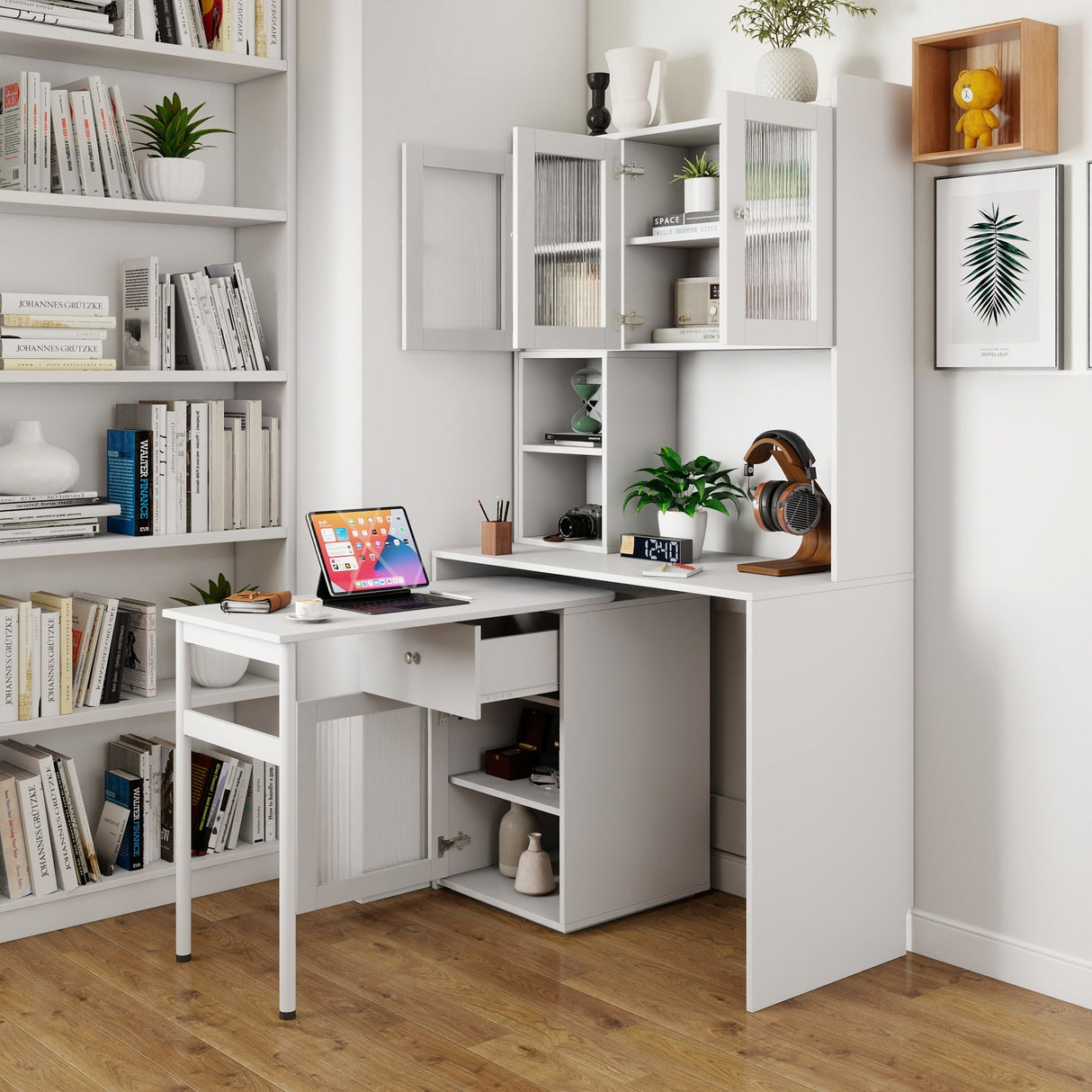 Computer Desk with Glass Door for Home Office or Study