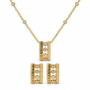 10K Yellow Gold 3/8 Cttw Diamond Circle Design 2-Piece Jewelry Set Pendant Necklace and Stud Earrings