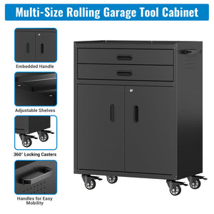 Metal Tool Garage Storage Cabinet with 2 Drawers and 2 Doors, with Wheels and Lock