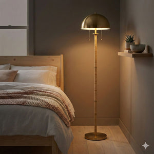 Allure - 2 Light Floor Lamp, Gold, Natural Tube, Double On / Off Pull Chain - Gold / Rattan