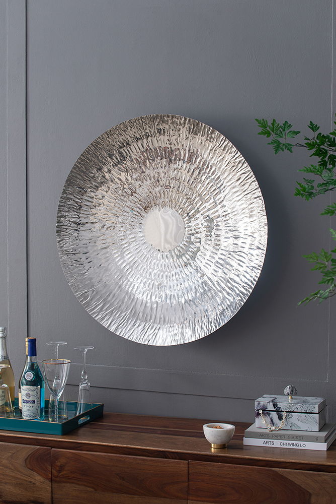 Textured Oversized Disc, Wall Decor For Living Room (Set of 3) - Silver