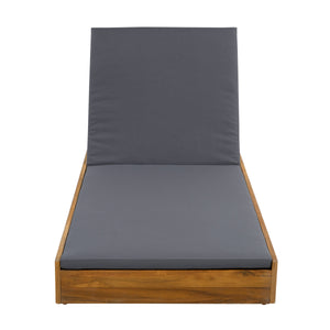 Acacia Wood Lounge Chaise Set with Water-Resistant Cushions