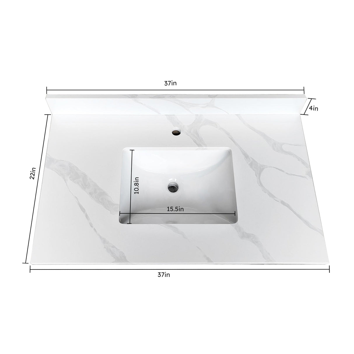 37-inch Quartz Bathroom Vanity Top with Undermount Single Bowl