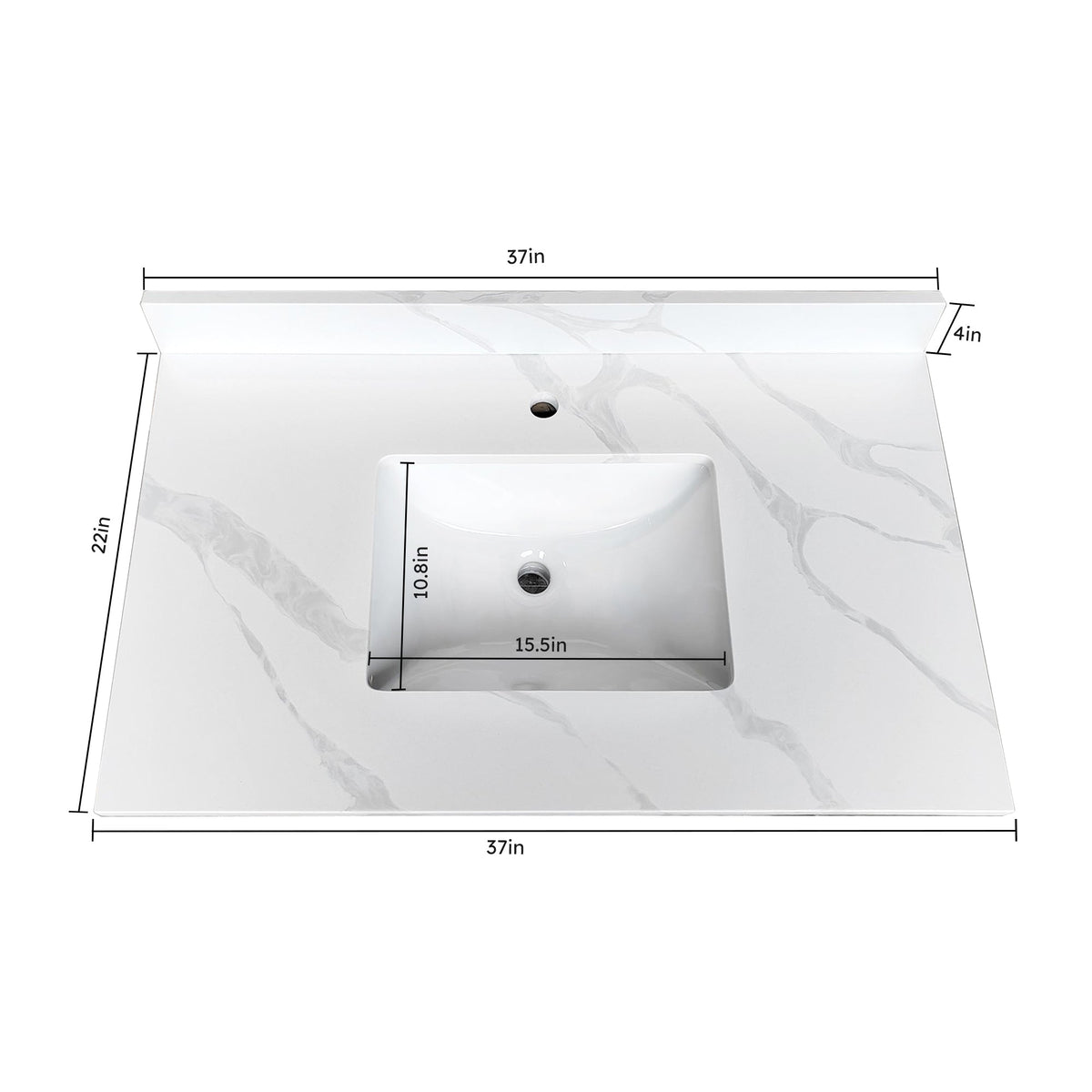 37-inch Quartz Bathroom Vanity Top with Undermount Single Bowl