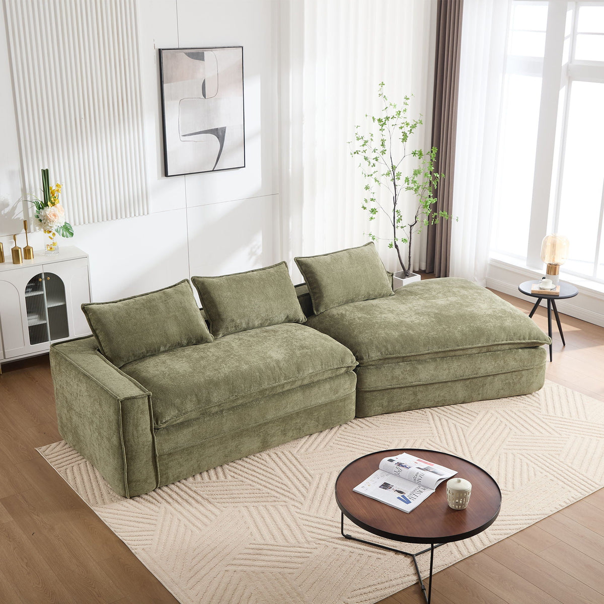 Modern Minimalist Modular Sectional Sofa With Deep Seats And Right Facing Chaise
