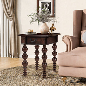 Solid Wood End Table with Drawer in Espresso Finish