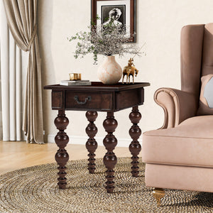 Solid Wood End Table with Drawer in Espresso Finish