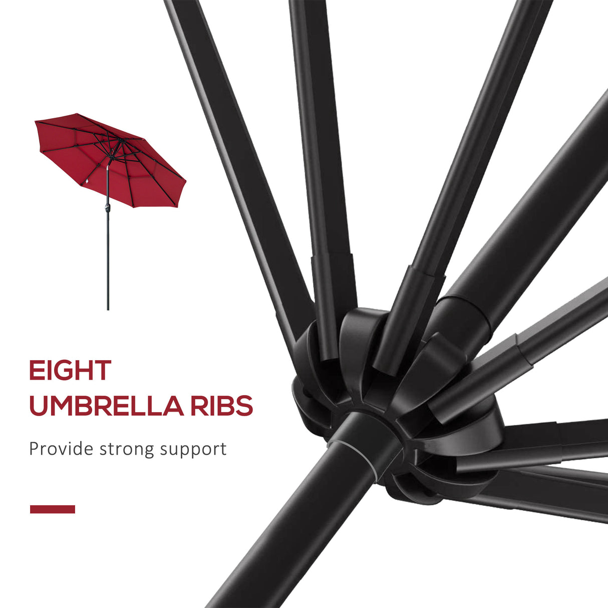 9ft 3 tiers patio umbrella outdoor market umbrella with crank, push button tilt for deck, backyard and lawn, wine red