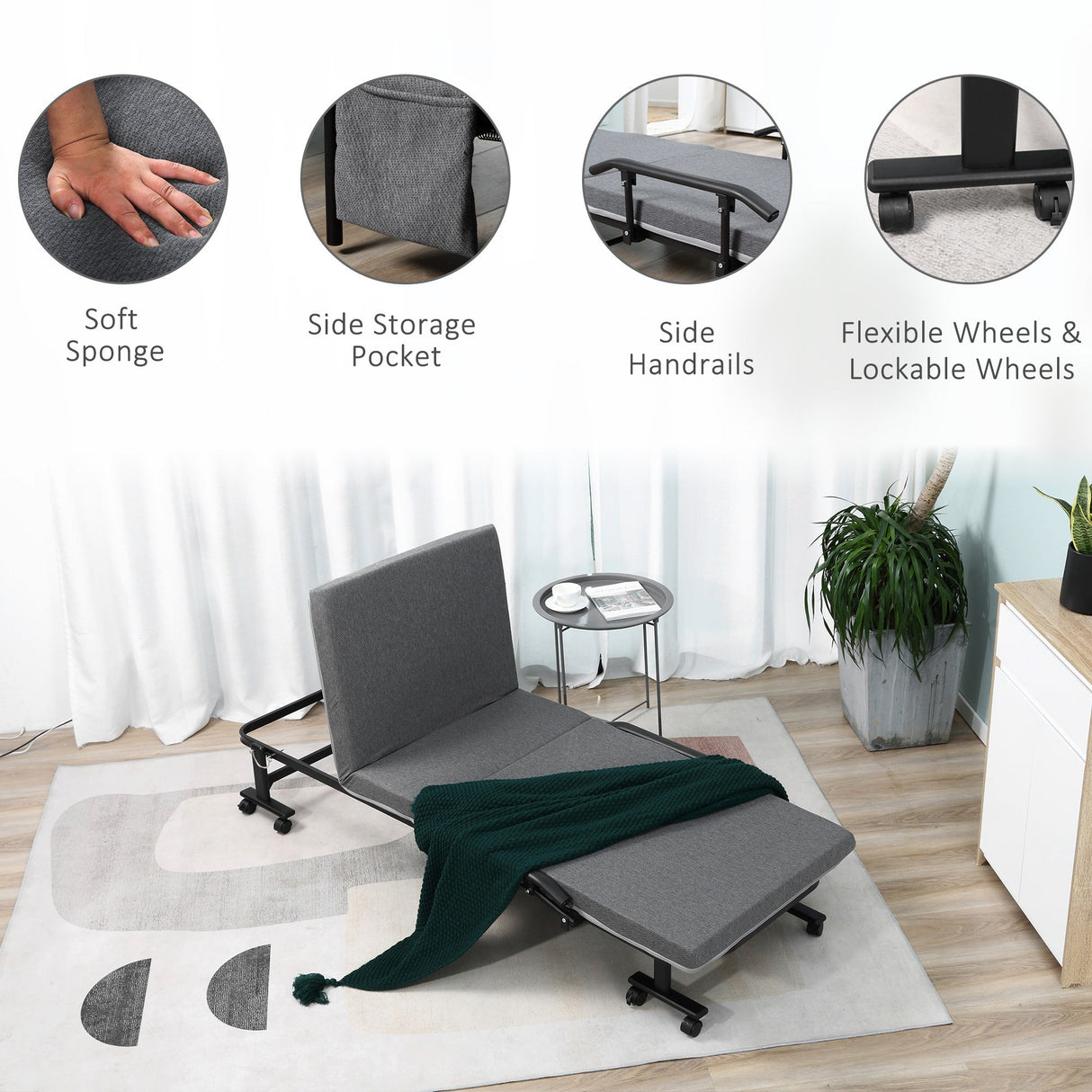 Rollaway folding bed with mattress & adjustable backrest