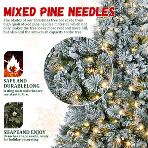 4FT Prelit Flocked Christmas Tree With Pine Needles & Eucalyptus Leaves