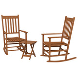 Outdoor rocking chair set of 2 with side table, wooden rocking chair with smooth armrests, high back ,  teak