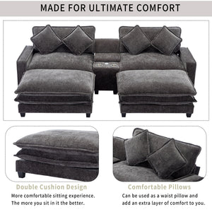 Modern Sectional Sofa With Removable Ottomans, USB Ports