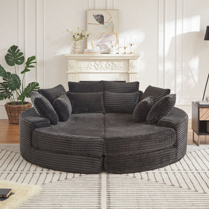 Round Oversized Sofa Bed With 5 Throw Pillows