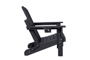 Folding Adirondack Chair with Side Table, 3-Piece Adirondack Chair Set with Wood Texture, Black(includes 2 Chairs and 1 Table)
