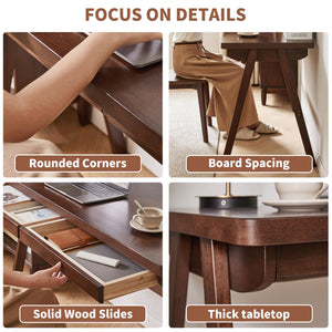 100% Solid Rubber Wood Computer Desk, Retro