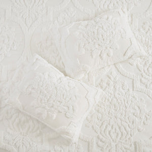Full/Queen Tufted Cotton Chenille Damask Duvet Cover Set