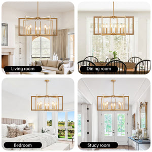 27" Modern Golden Geometric 8-Light Chandelier